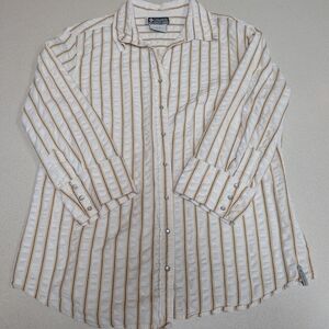 Croft & Barrow Cream and Tan Striped Button-Down Shirt